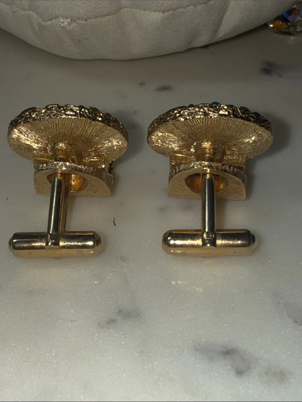 Gold-Tone Cufflinks with Blue-Green Faceted Inset